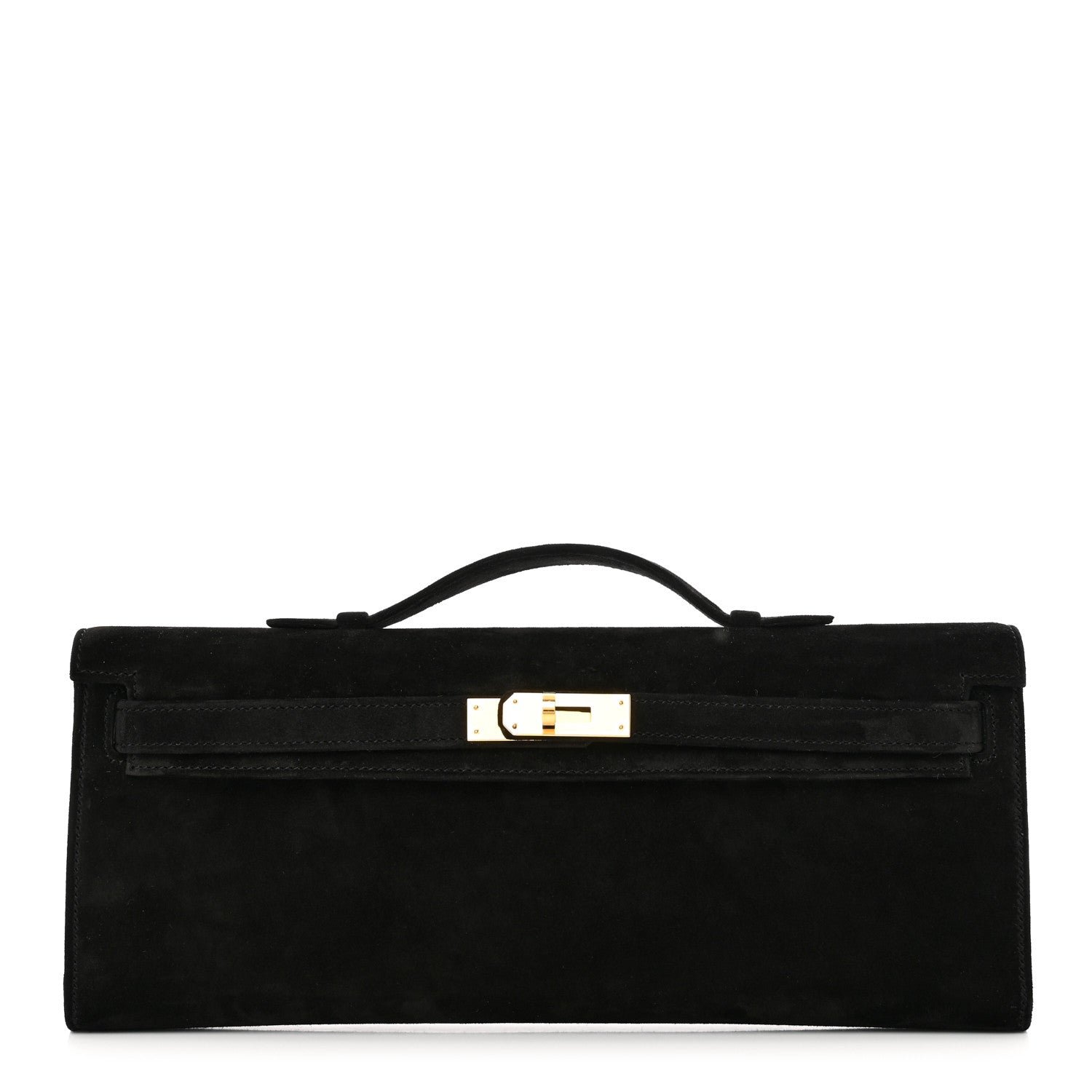 Hermes Veau Doblis Suede Kelly Cut Clutch Pochette Black