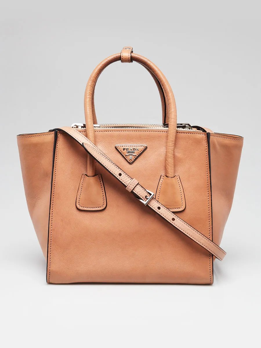 Prada Brown Calf Leather Twin Pocket Double Handle Tote Bag 