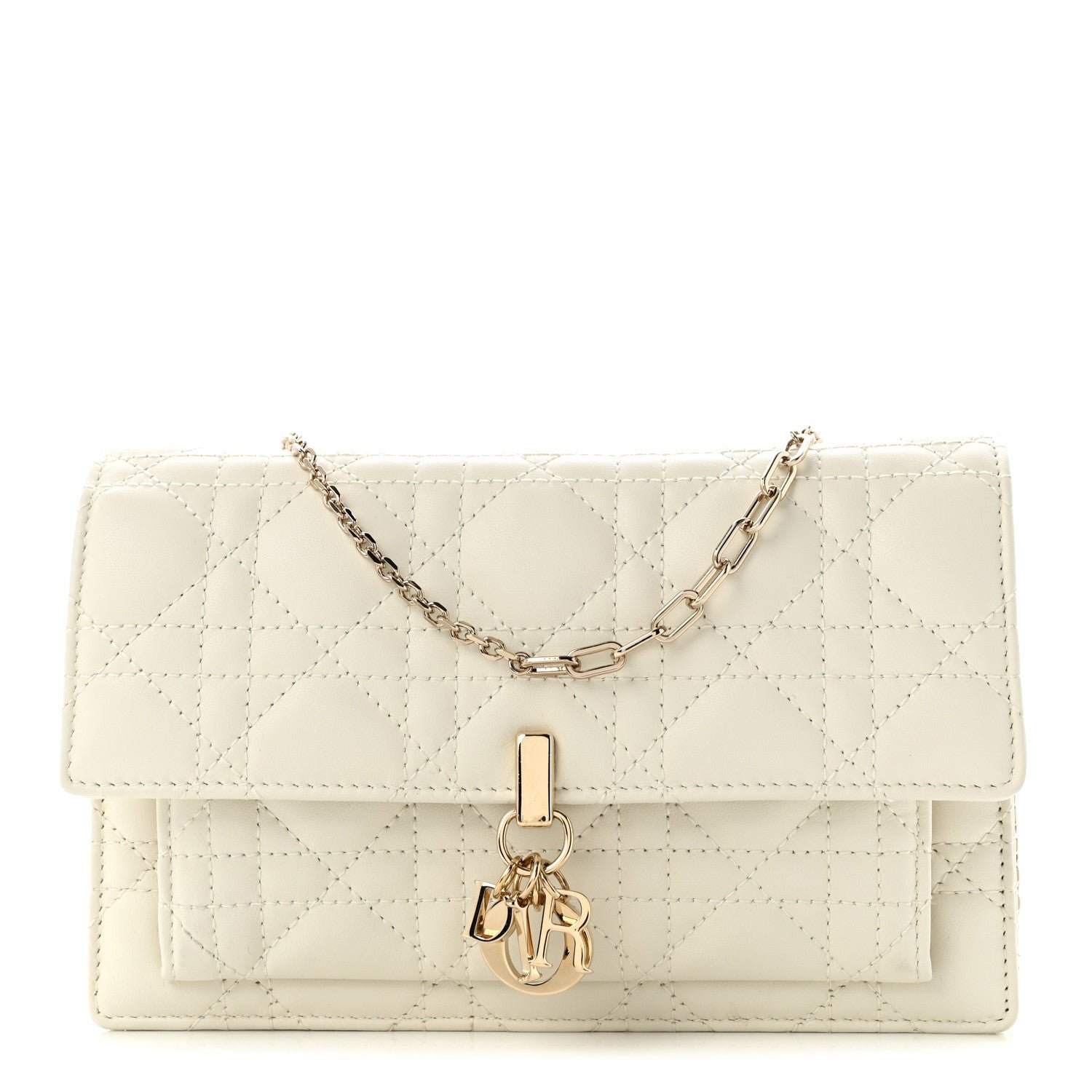 Christian Dior Lambskin Cannage My Dior Daily Pouch With Chain Latte