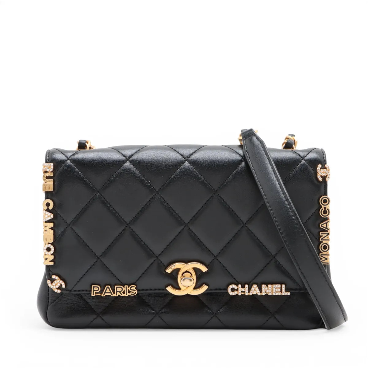 Chanel Mini Matelasse Lambskin Single Flap Single Chain Bag Black Gold Metal Fit