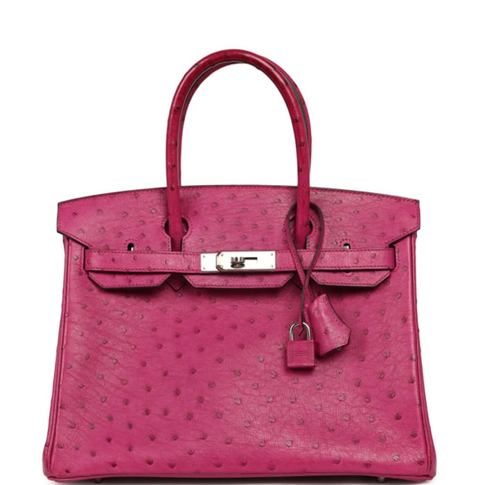 Birkin 30 en autruche Rose Pourpre, avec ferrures palladiées