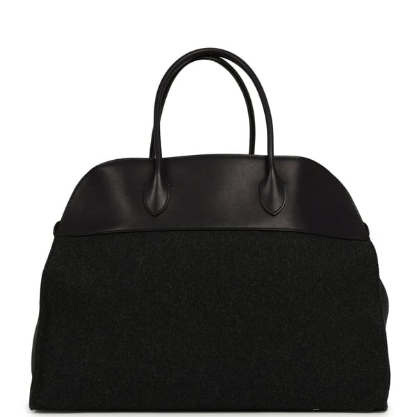 The Row Margaux 17 Bag Black Saddle, Grigio Heavy Felt Silver Hardware