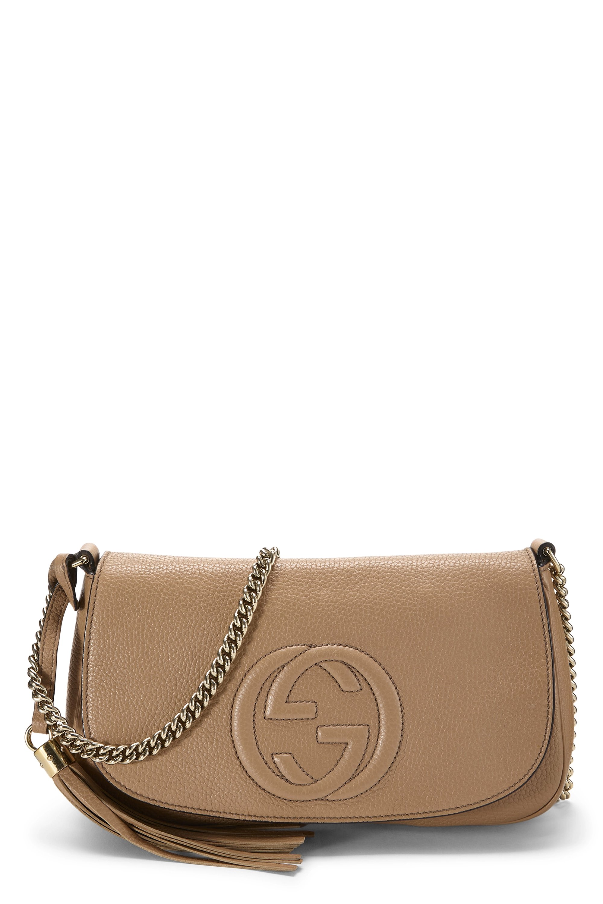 Beige Grained Leather Soho Chain Flap Crossbody