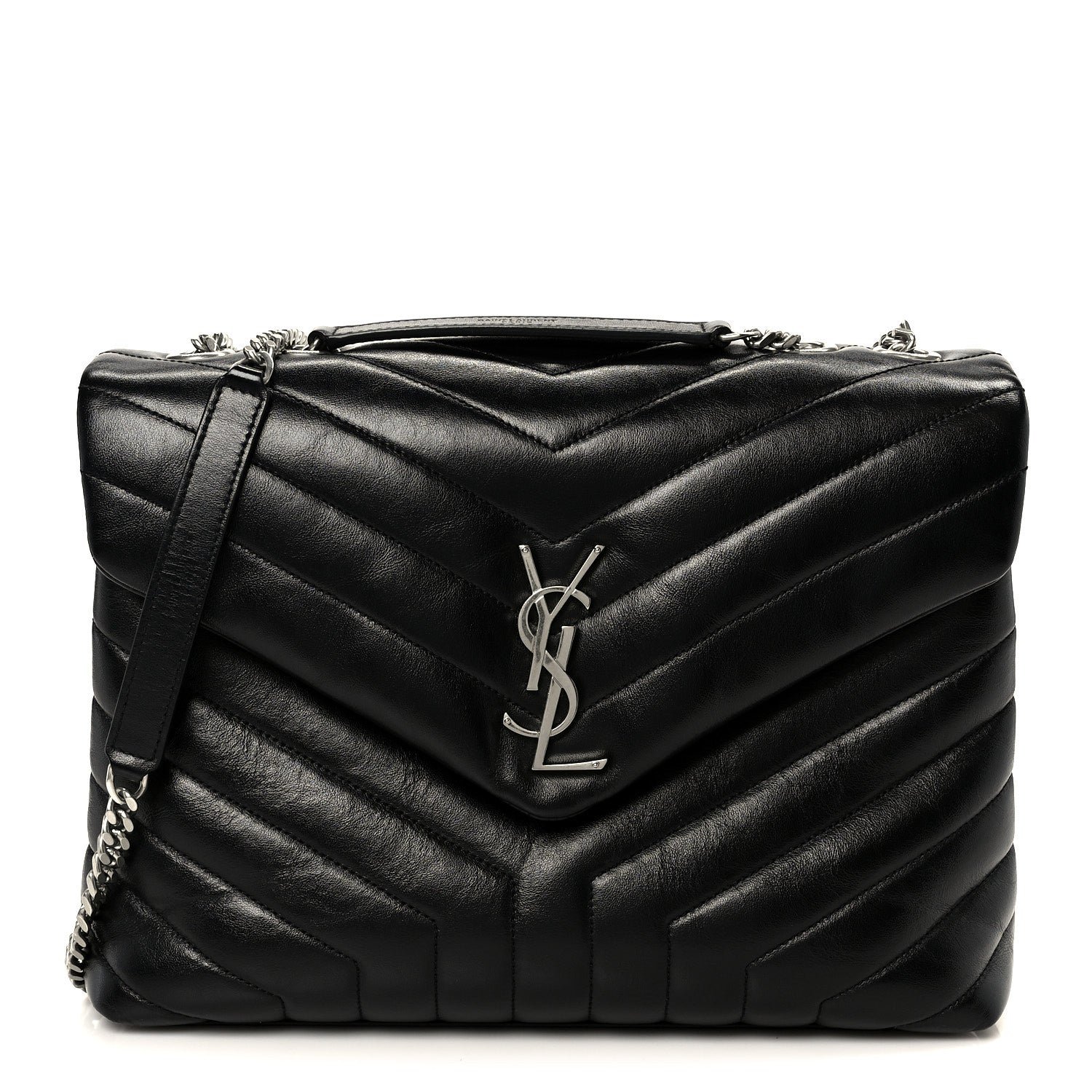 Saint Laurent Calfskin Y Quilted Monogram Medium Loulou Chain Satchel Black