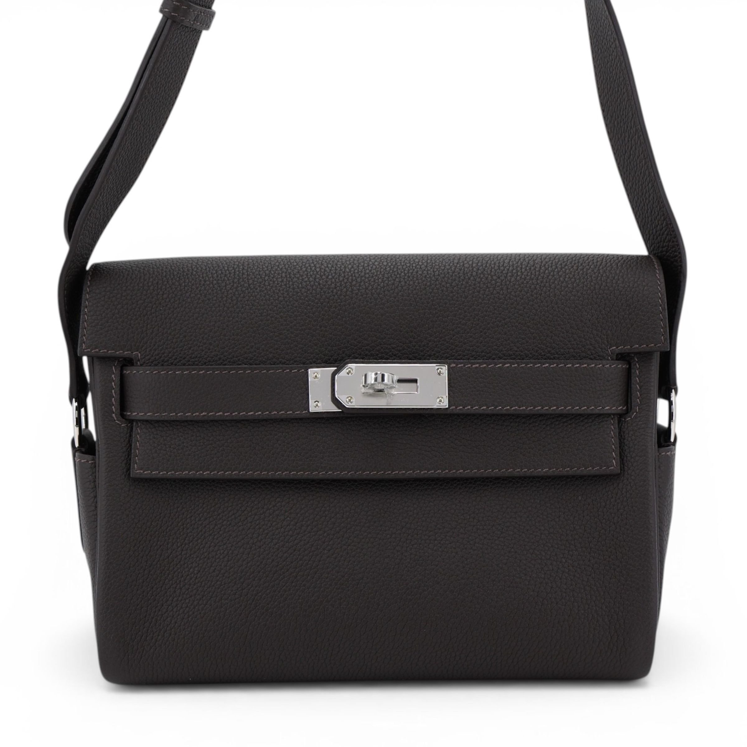 Brand New ( Rank N ) HERMÈS Kelly Messenger PM Bai Brun（T3） Togo Palladium hardware G (2026)