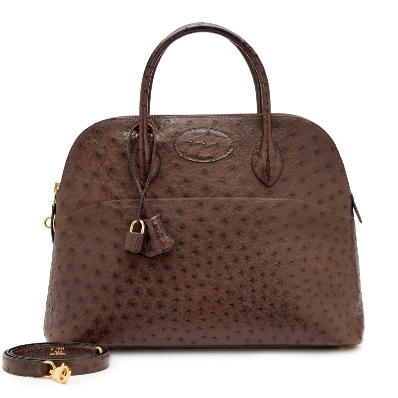 Vintage Chocolat Ostrich Bolide 35 Gold Hardware, 1994