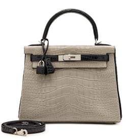 Hermes Gris Perle and Black Matte Alligator HSS Kelly 28 Palladium Hardware, 2020