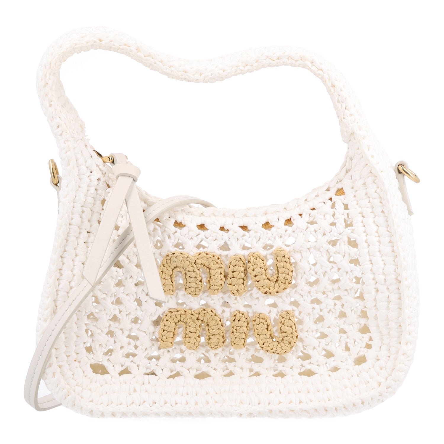 Miu Miu Fabric Crochet Wander Hobo White