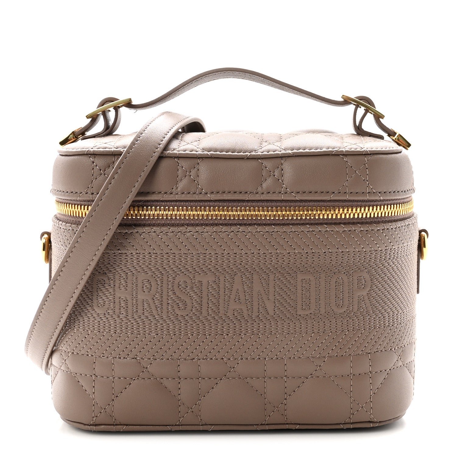 Lambskin Cannage Small Diortravel Vanity Case Warm Taupe