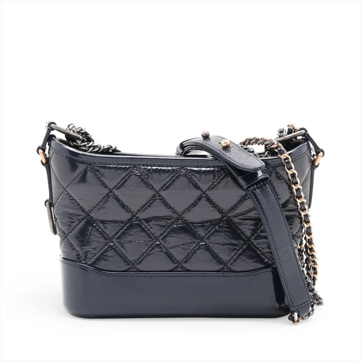 Chanel Gabrielle Doo Chanel Leather Chain Shoulder Bag Navy Blue Gold x Silver M