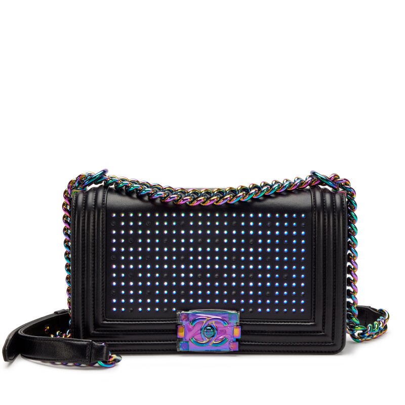 Black Lambskin LED Medium Boy Bag Rainbow Hardware, 2017