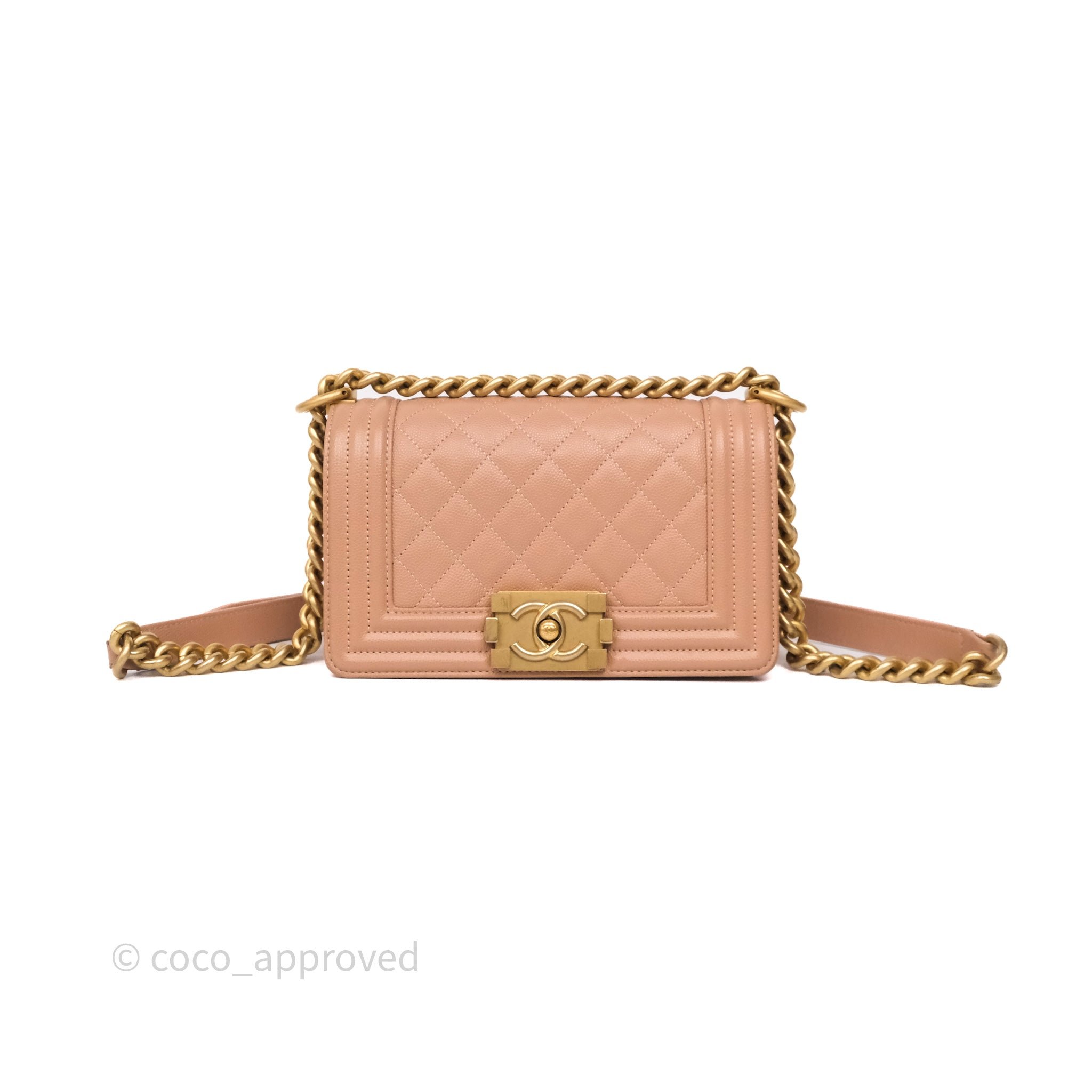 Chanel Small Boy Caviar Beige Pink Bag Aged Gold Hardware