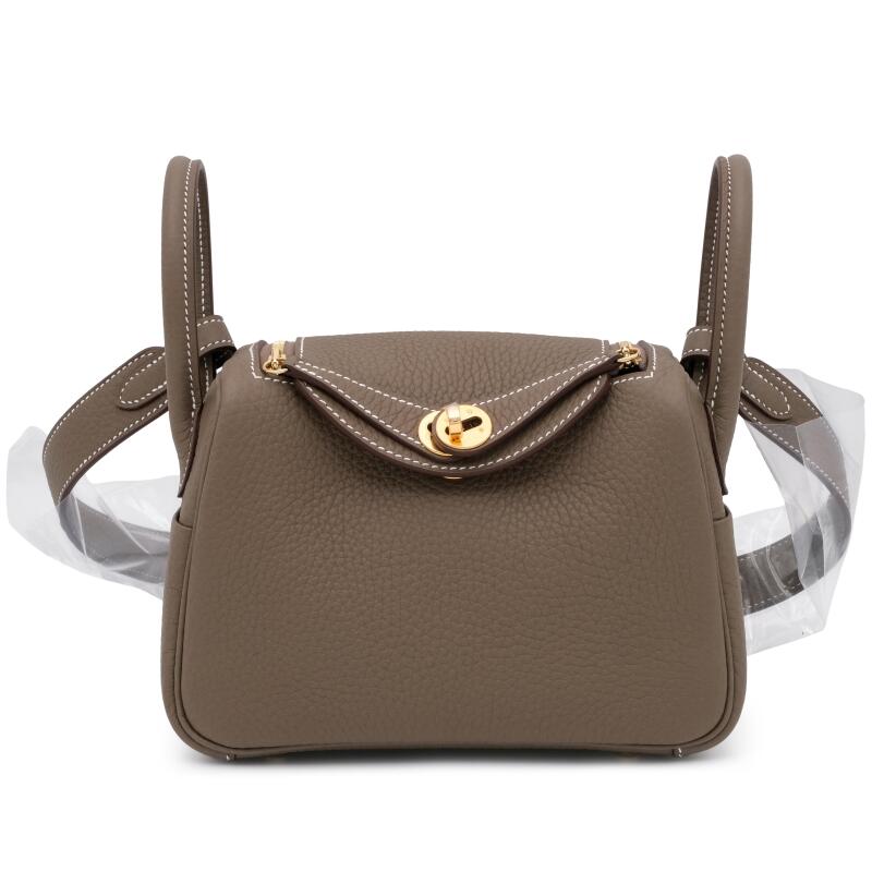 Hermes Etoupe Clemence Mini Lindy II Gold Hardware, 2024