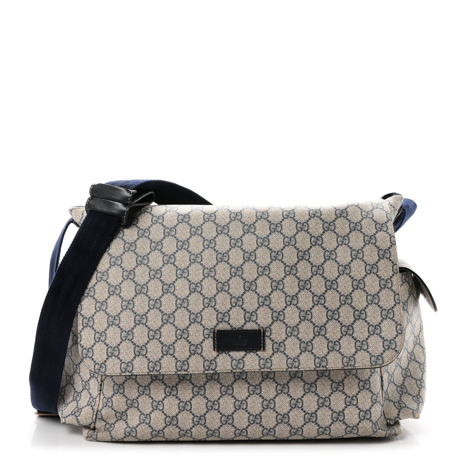 Gucci GG Supreme Monogram Selleria Calfskin Messenger Diaper Bag Navy