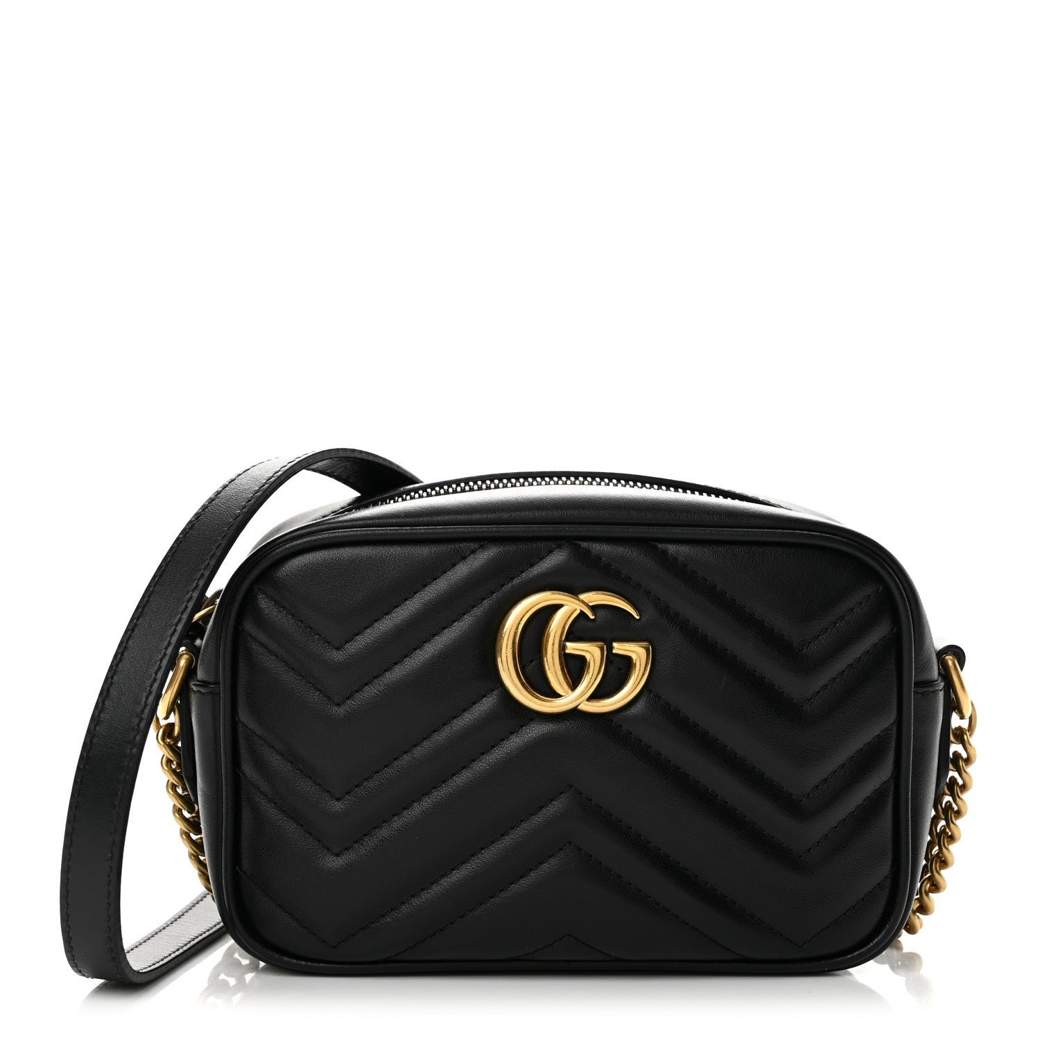 Gucci Calfskin Matelasse Mini GG Marmont Chain Shoulder Bag Black