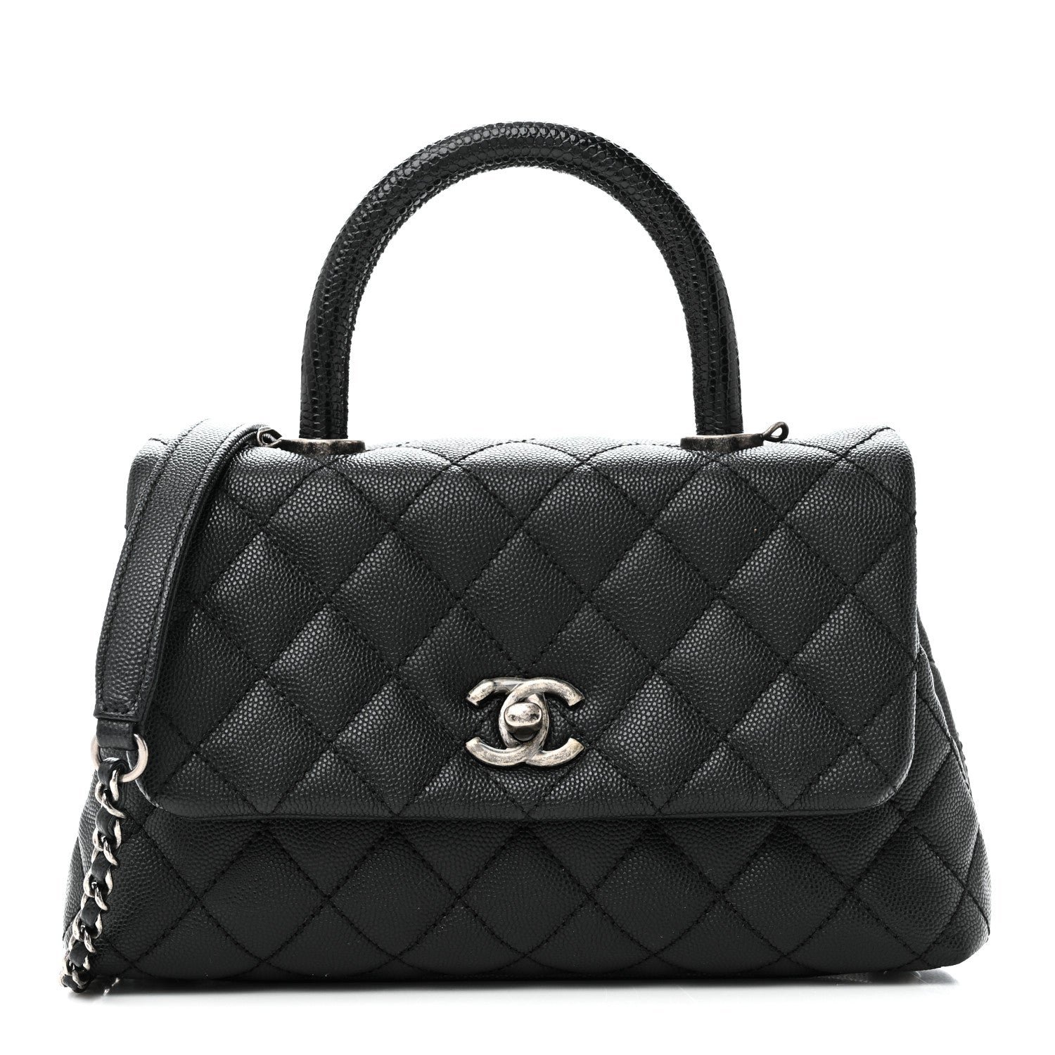 Chanel Caviar Lizard Embossed Quilted Mini Coco Handle Flap Black