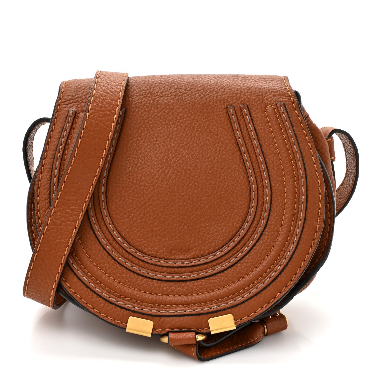 Chloe Calfskin Mini Marcie Round Crossbody Bag Tan