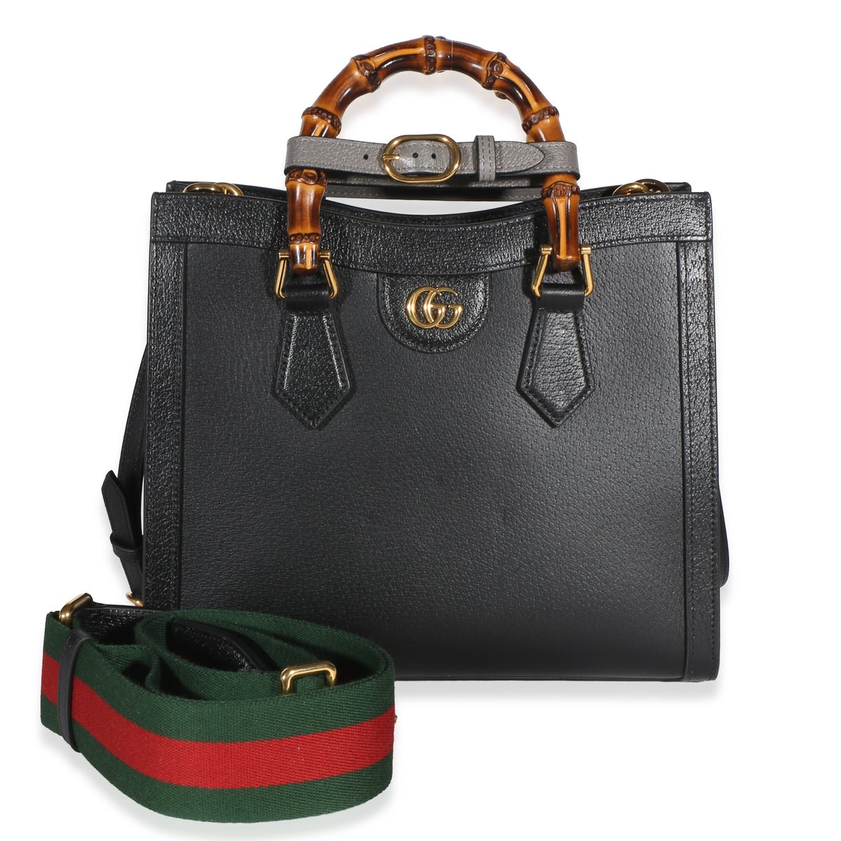 Black Textured Dollar Calfskin Web Medium Diana Tote