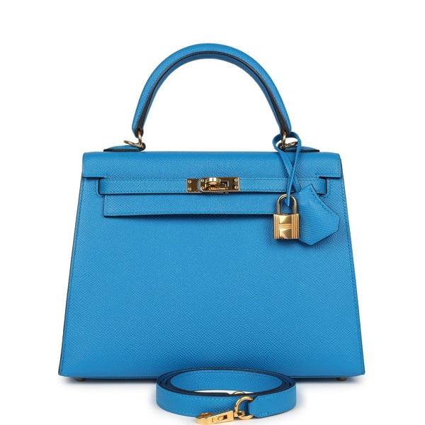 Hermes Pre-owned Hermes Kelly Sellier 25 Bleu Zanzibar Epsom Gold Hardware