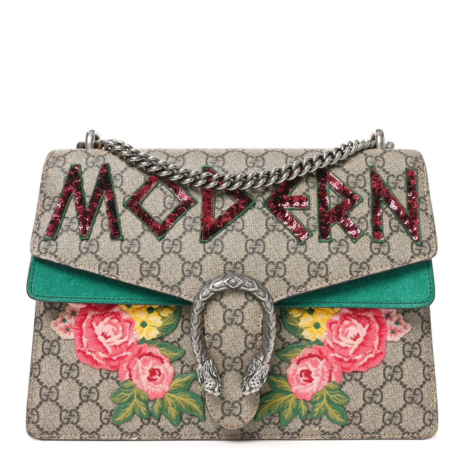 Gucci GG Supreme Monogram Embroidered Medium Dionysus Shoulder Bag Emerald