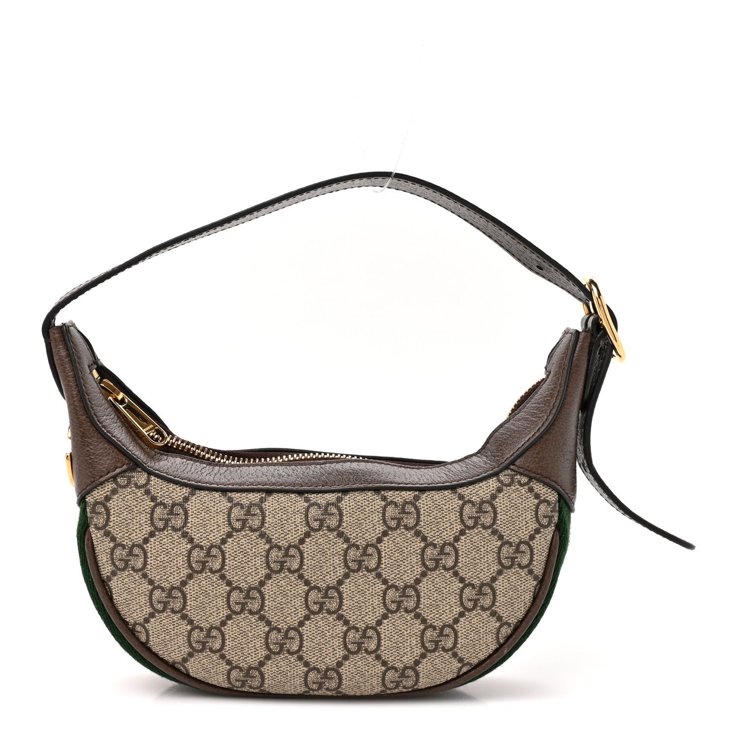 Gucci GG Supreme Monogram Textured Calfskin Web Mini Ophidia Half Moon Hobo Beige Ebony New Acero