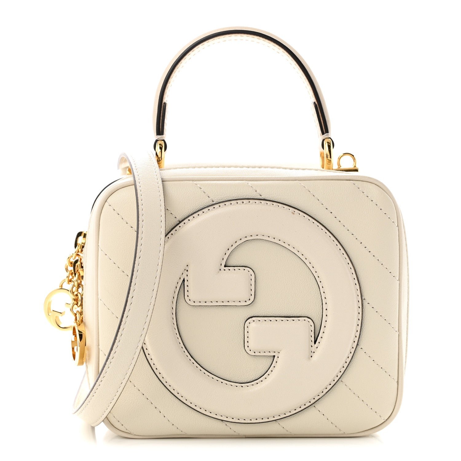 Gucci Sakai Be Green Calfskin Diagonal Stitched Blondie Top Handle Bag Mystic White