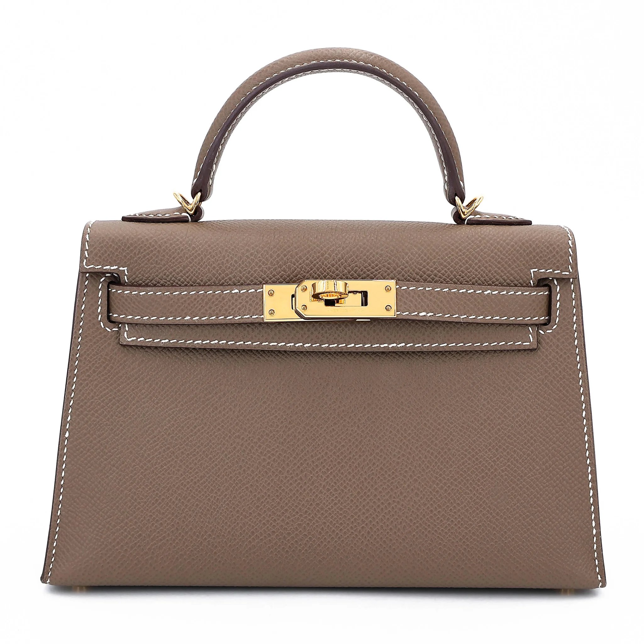 Very Good ( Rank A) HERMÈS Mini Kelly II Etoupe (18) Epsom Gold hardware W (2024)
