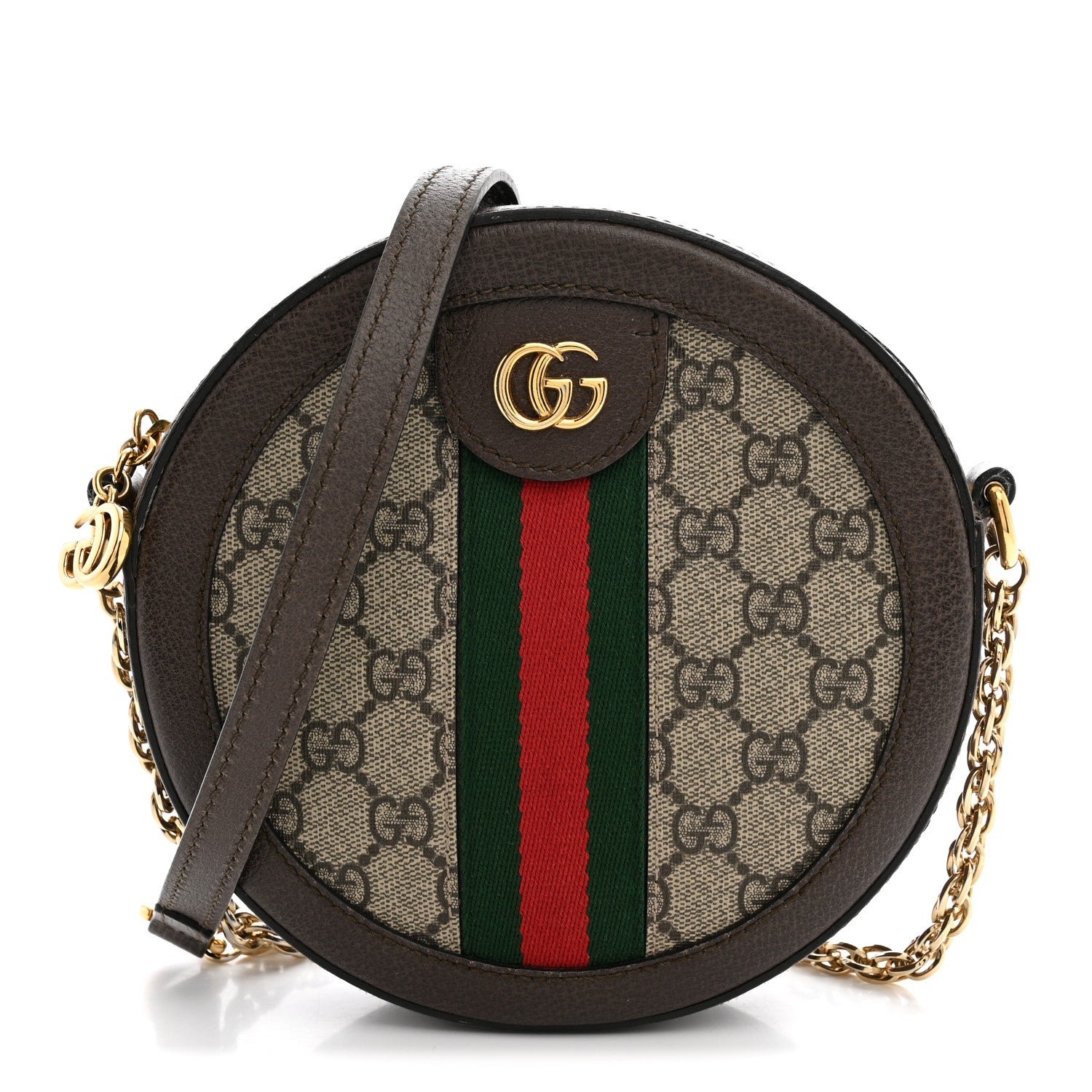 Gucci GG Supreme Monogram Web Mini Ophidia Round Shoulder Bag Brown