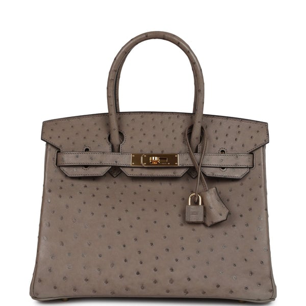 Hermes Pre-owned Hermes Birkin 30 Gris Asphalte Ostrich Gold Hardware