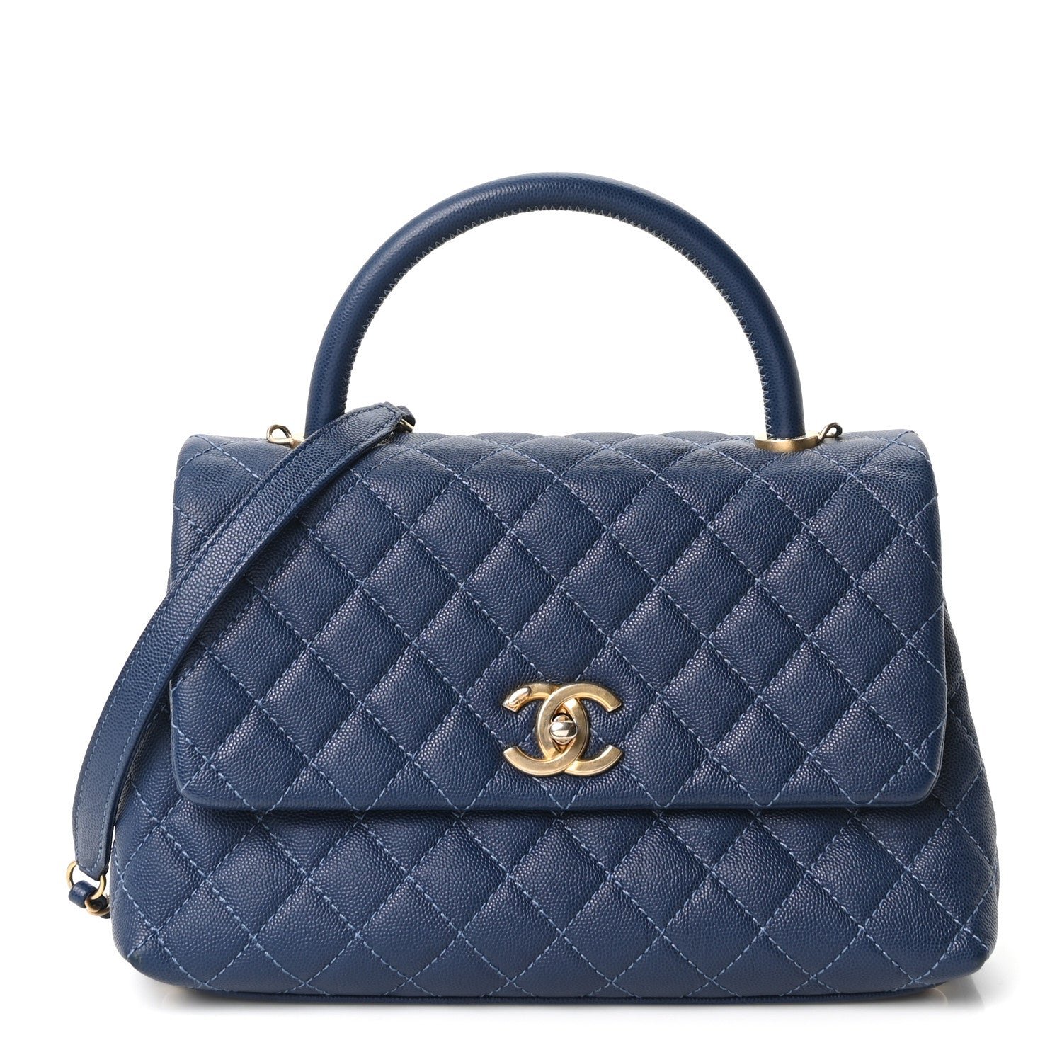 Chanel Caviar Quilted Small Coco Handle Flap Navy