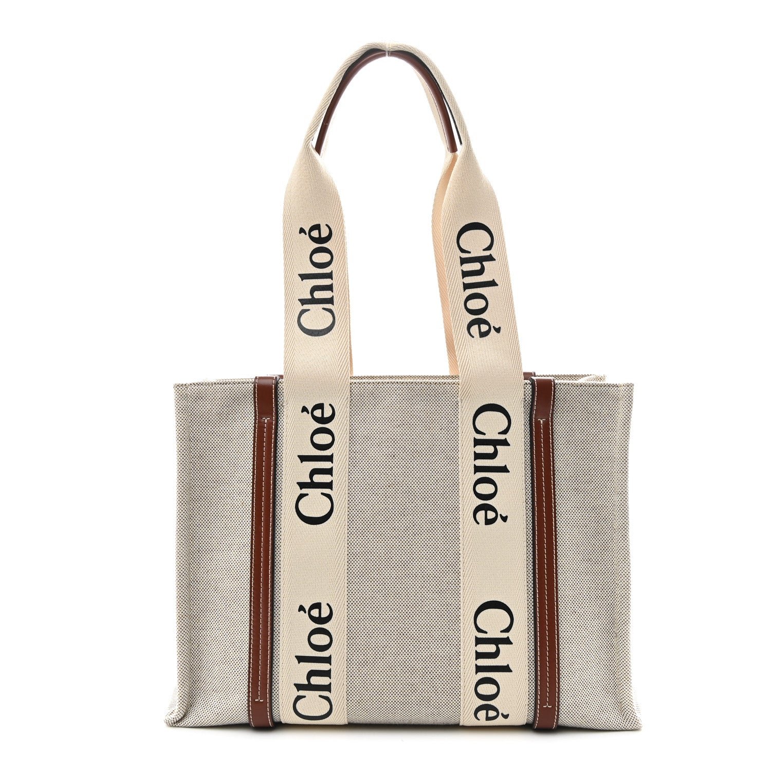 Chloe Chloe Cotton Calfskin Medium Woody Ribbon Tote White Brown
