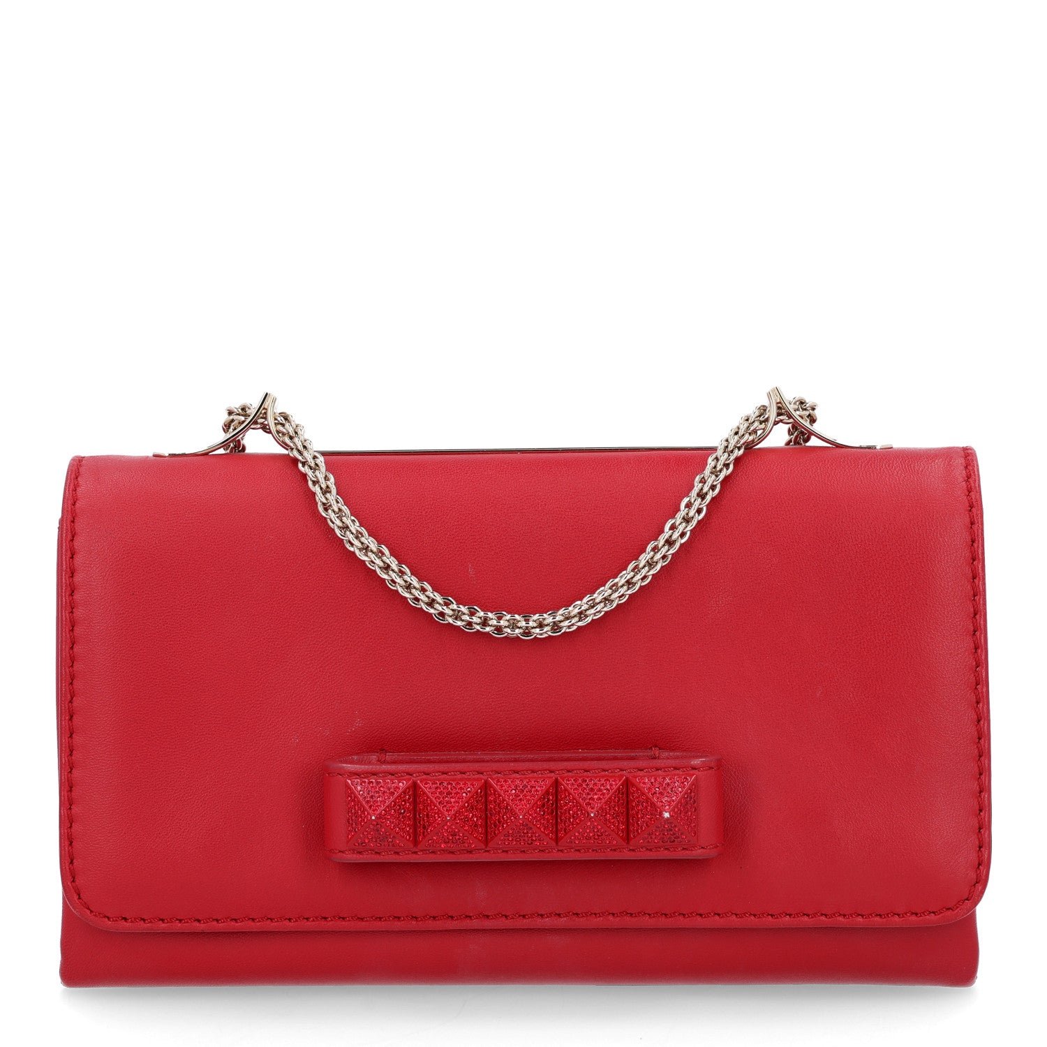 Valentino Garavani Nappa Crystal Encrusted Va Va Voom Shoulder Bag Red