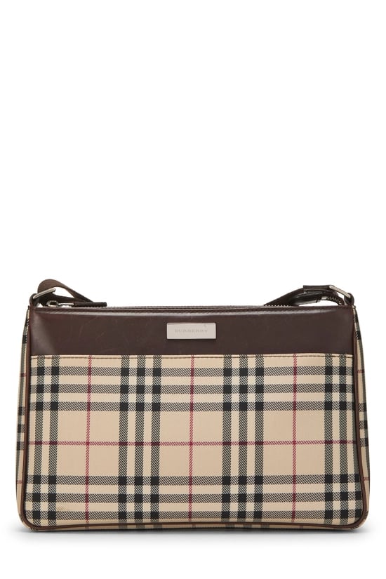 Brown Check Nylon Crossbody Small