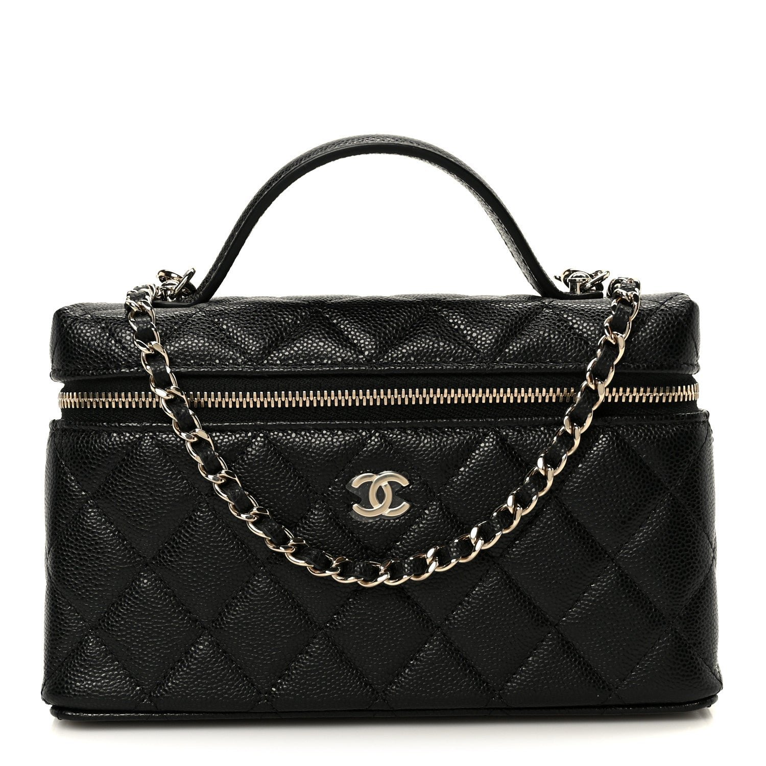 Chanel Caviar Quilted Top Handle Slim Vanity With Chain Black