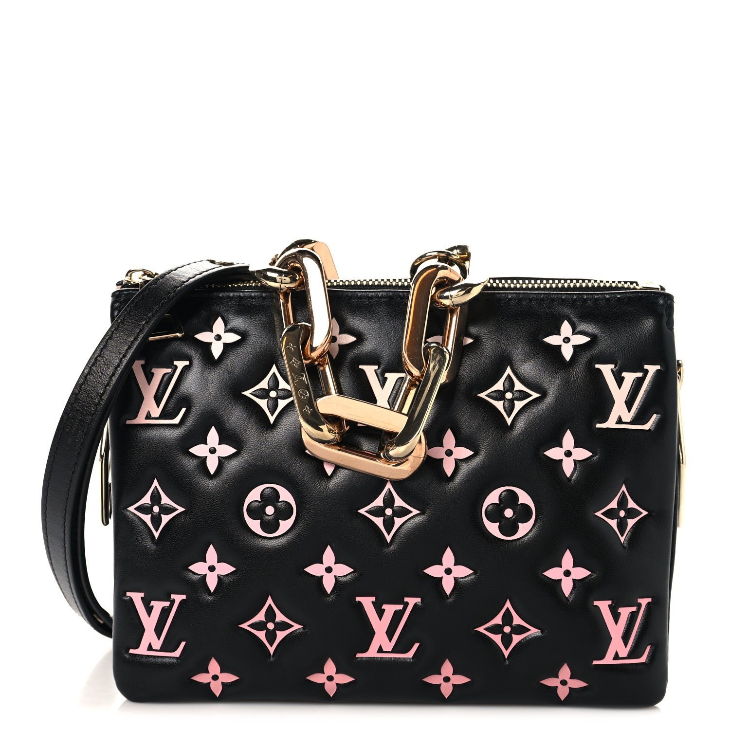 Louis Vuitton Lambskin Embossed Monogram LV Ski Coussin BB Black Rose