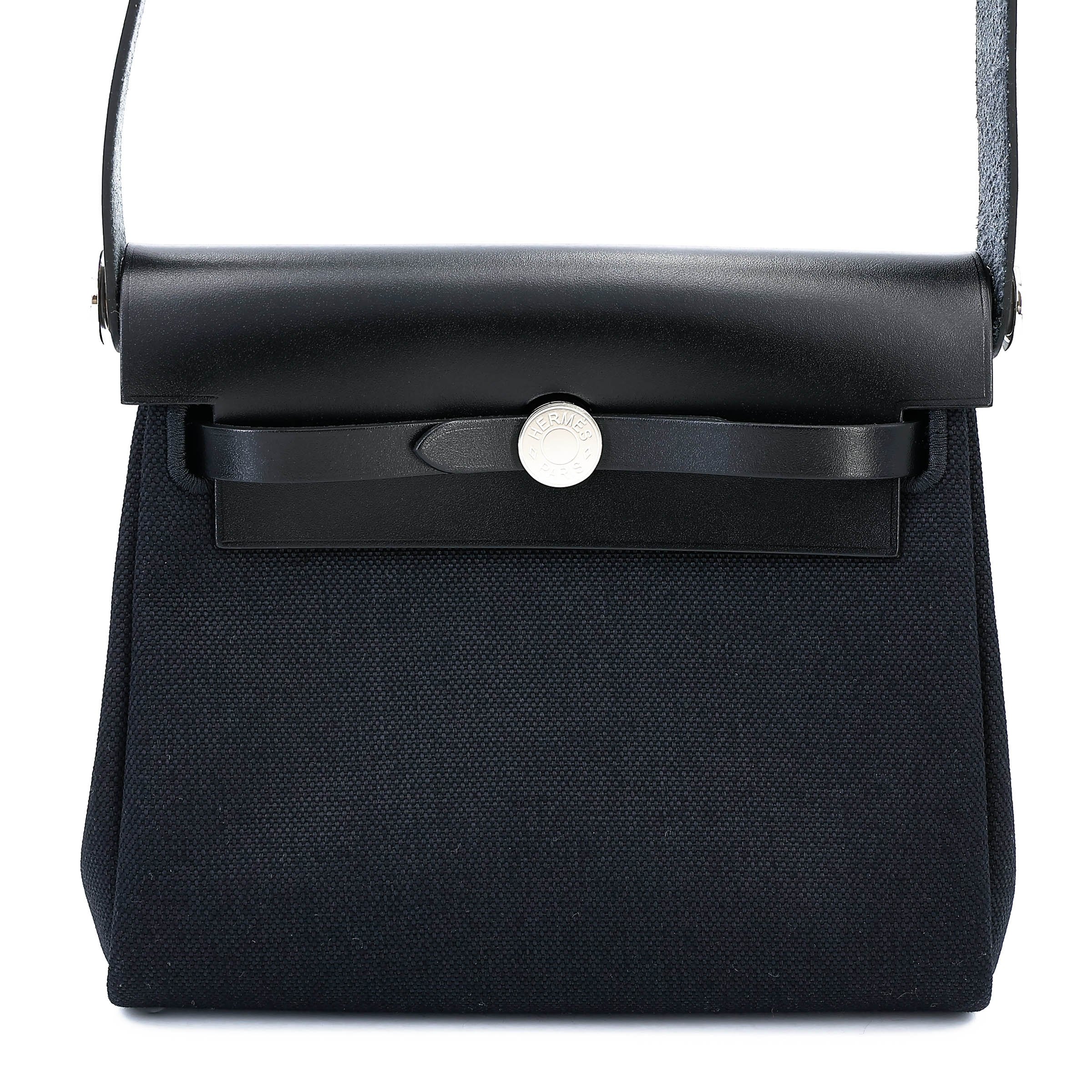 Unused ( Rank NS ) HERMÈS Herbag Mini TPM Noir (89) Vache Hunter Toile H canvas Palladium hardware W (2024)