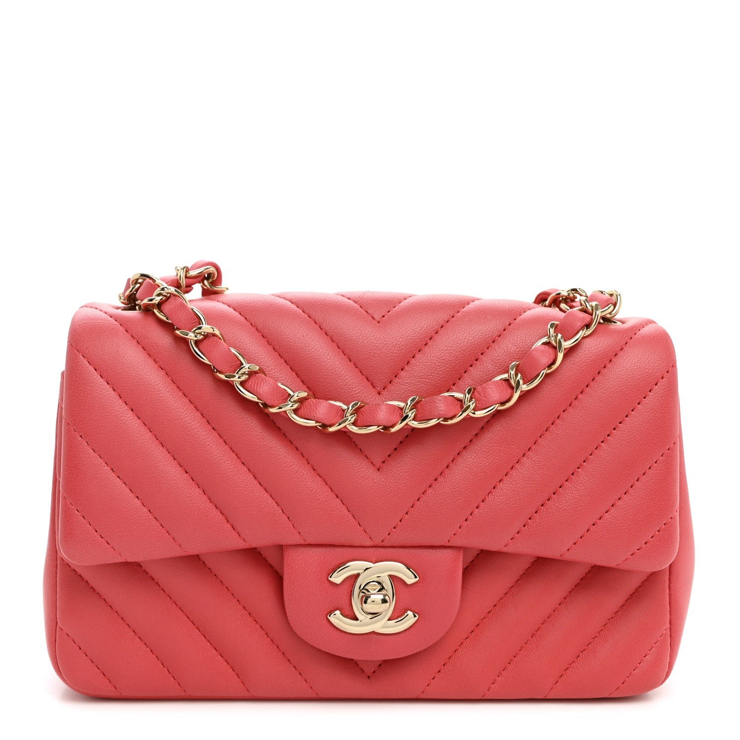 Chanel Lambskin Chevron Quilted Mini Rectangular Flap Pink