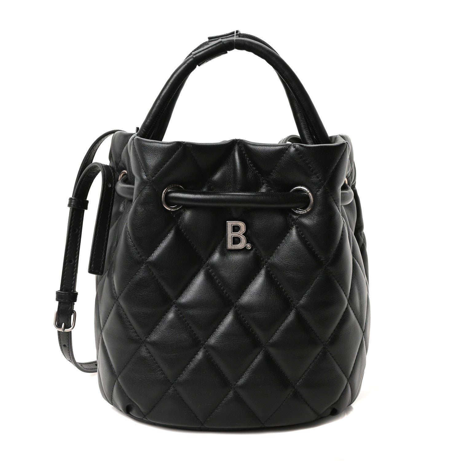 Balenciaga Nappa Calfskin Quilted Touch B Bucket Bag Black