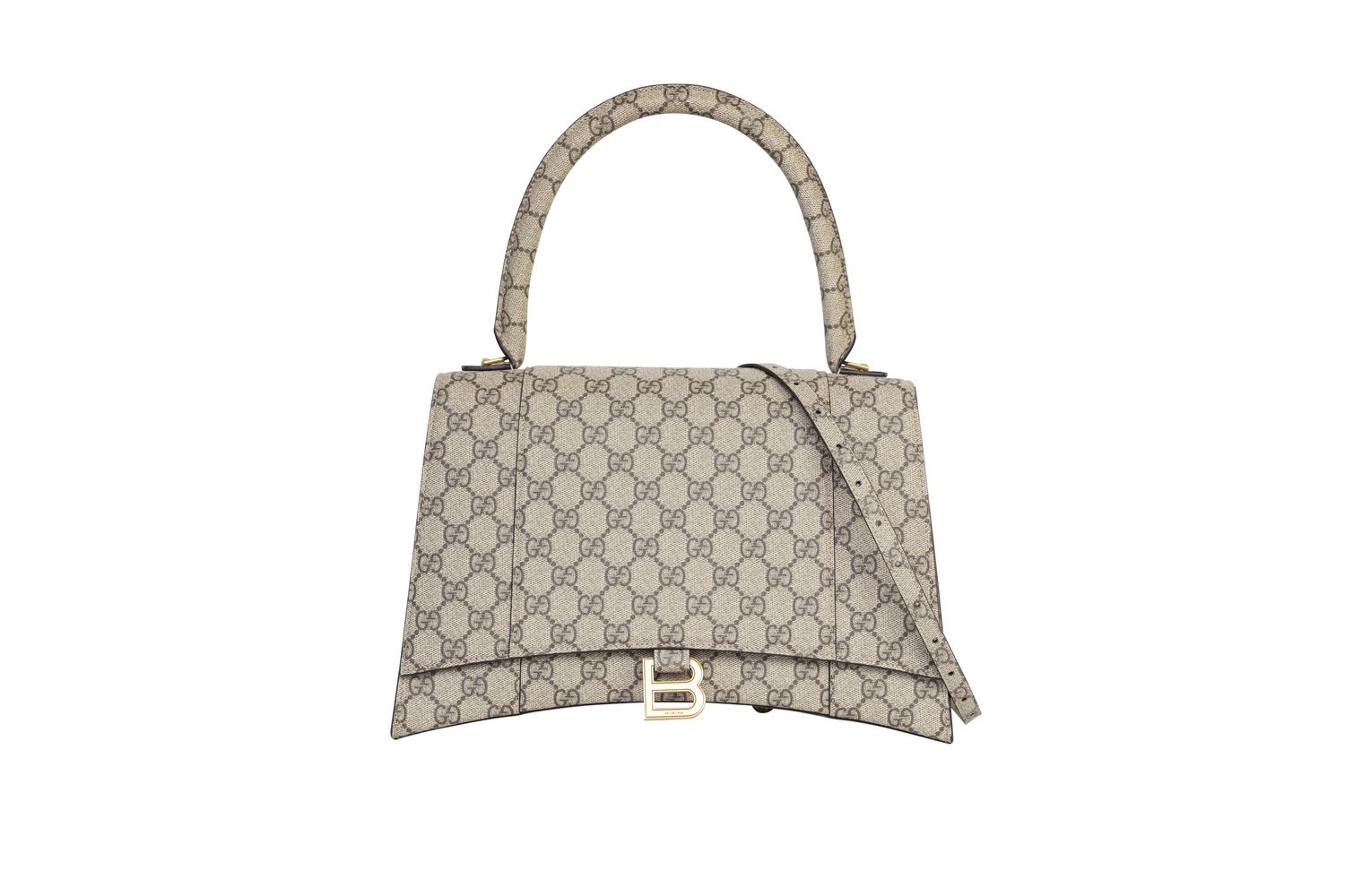 Gucci x Balenciaga Hacker Hourglass Medium Bag, Beige and Ebony GG Supreme Canvas and Gold Hardware, Preowned in Box WA001