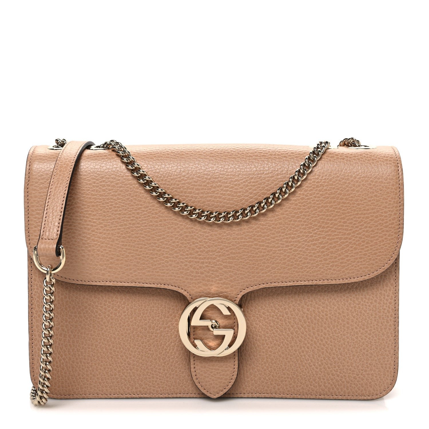 Gucci Dollar Calfskin Interlocking G Shoulder Bag Camelia