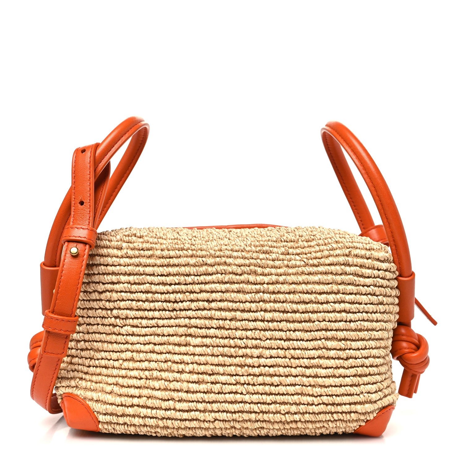 Bottega Veneta Bottega Veneta Raffia Calfskin Small Loop Top Handle Natural Burned Orange