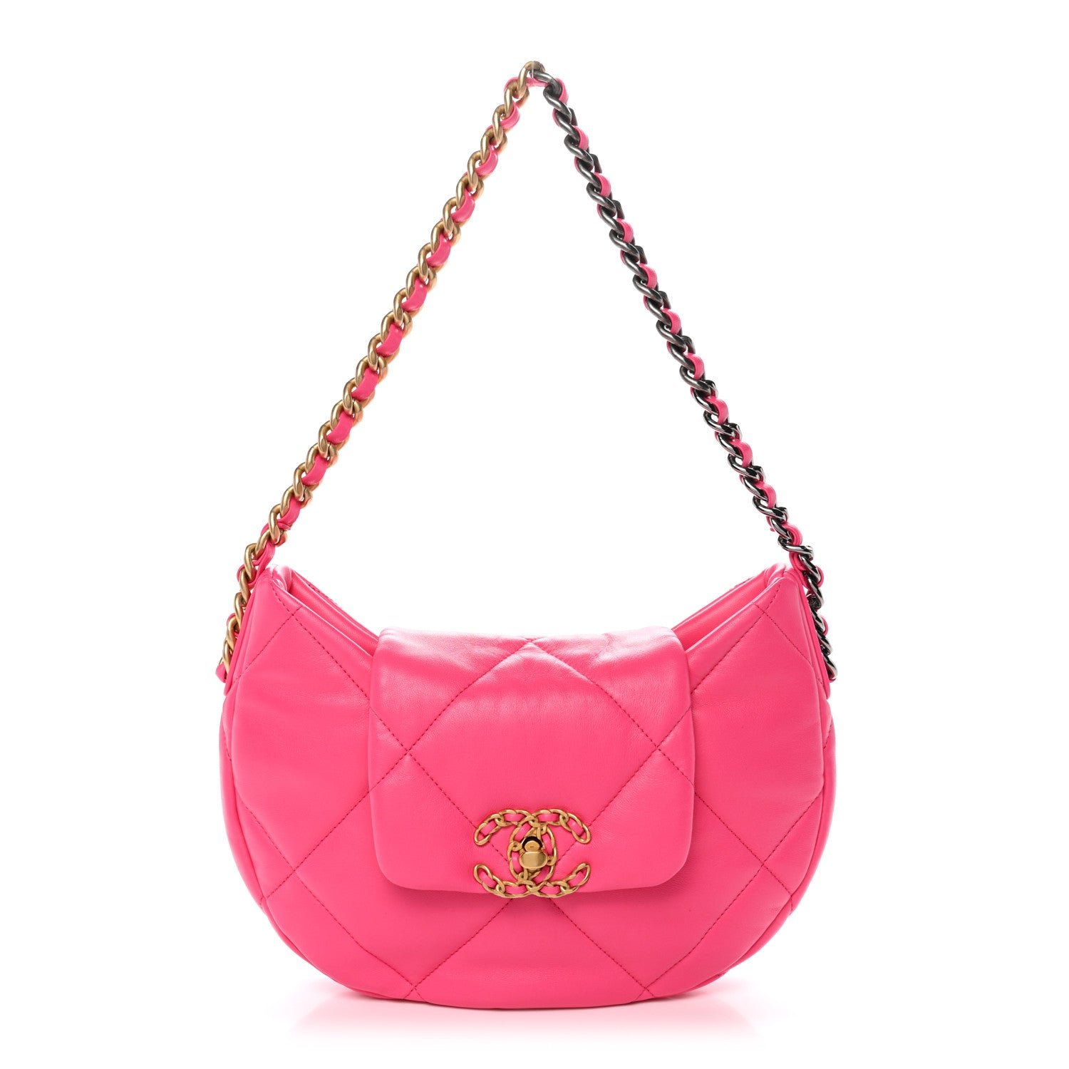 Chanel Lambskin Quilted Chanel 19 Hobo Fuchsia