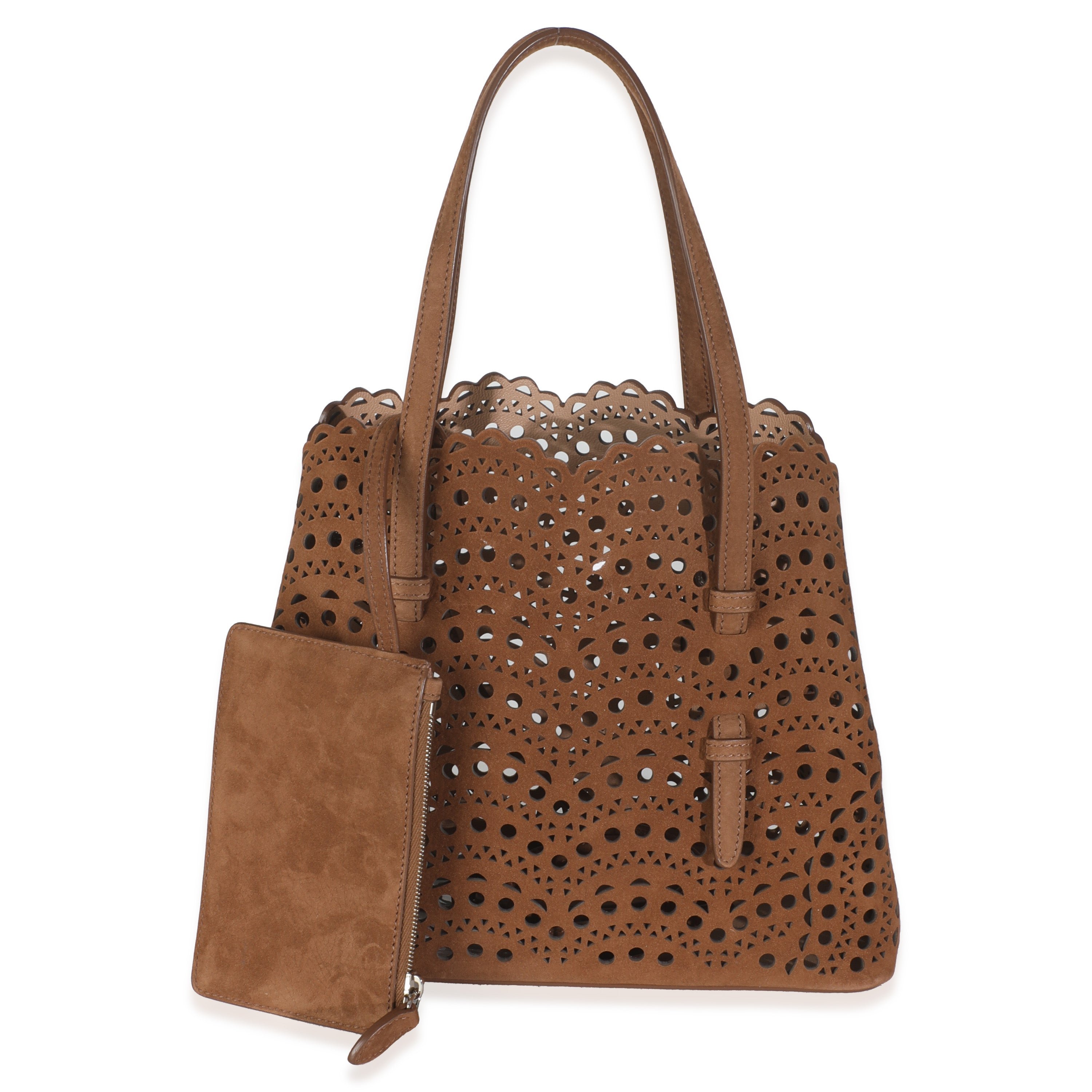 Alaia Tan Laser Cut Suede Mina 25