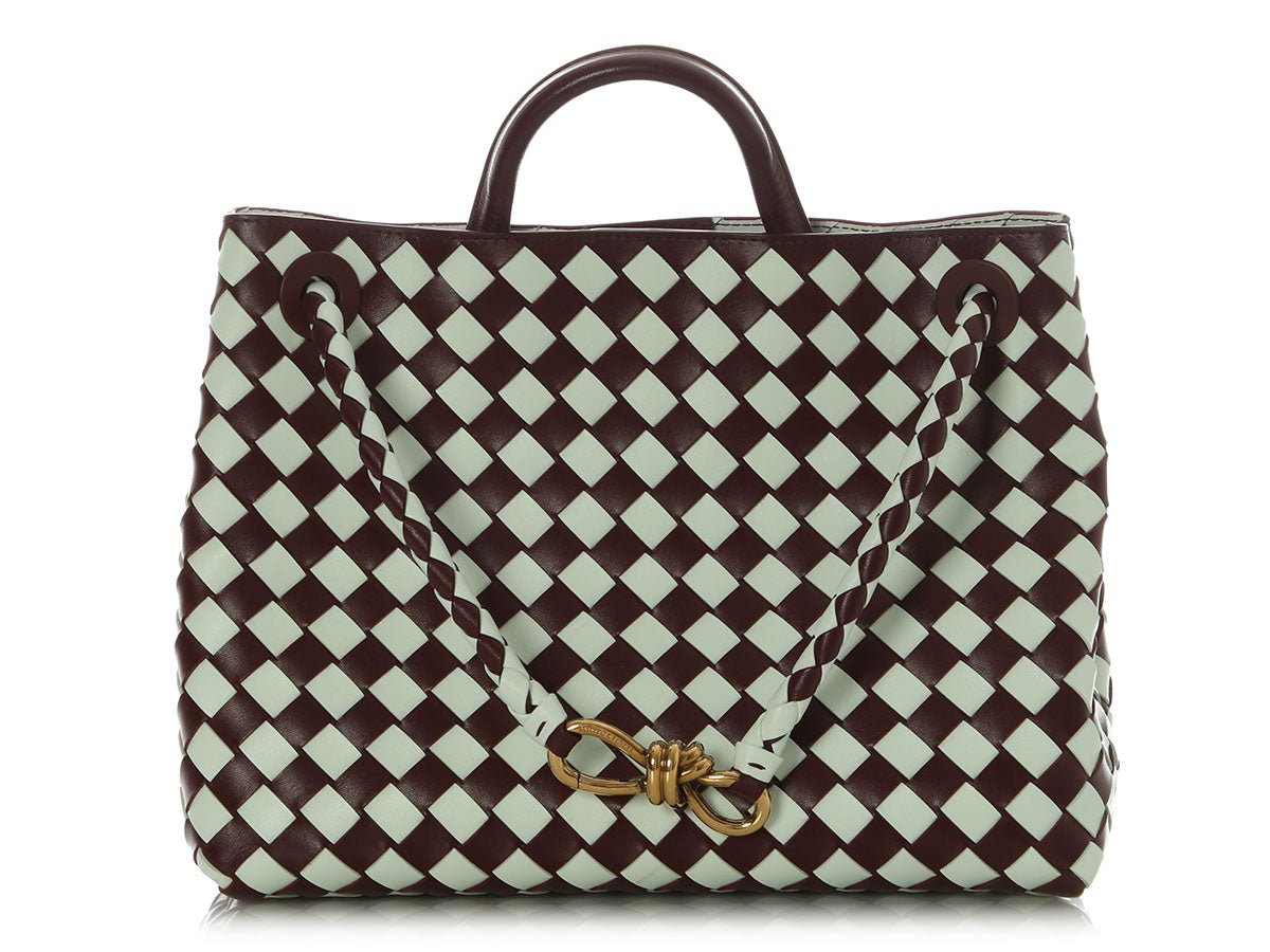 Bottega Veneta Bottega Veneta Burgundy and White Check Andiamo Tote