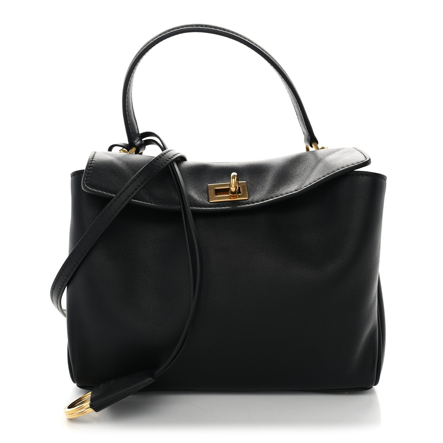 Balenciaga Natural Smooth Calfskin Mini Rodeo Top Handle Handbag Black