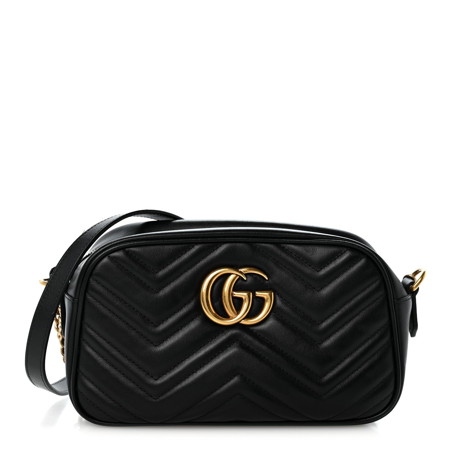Gucci Calfskin Matelasse Small GG Marmont Chain Shoulder Bag Black