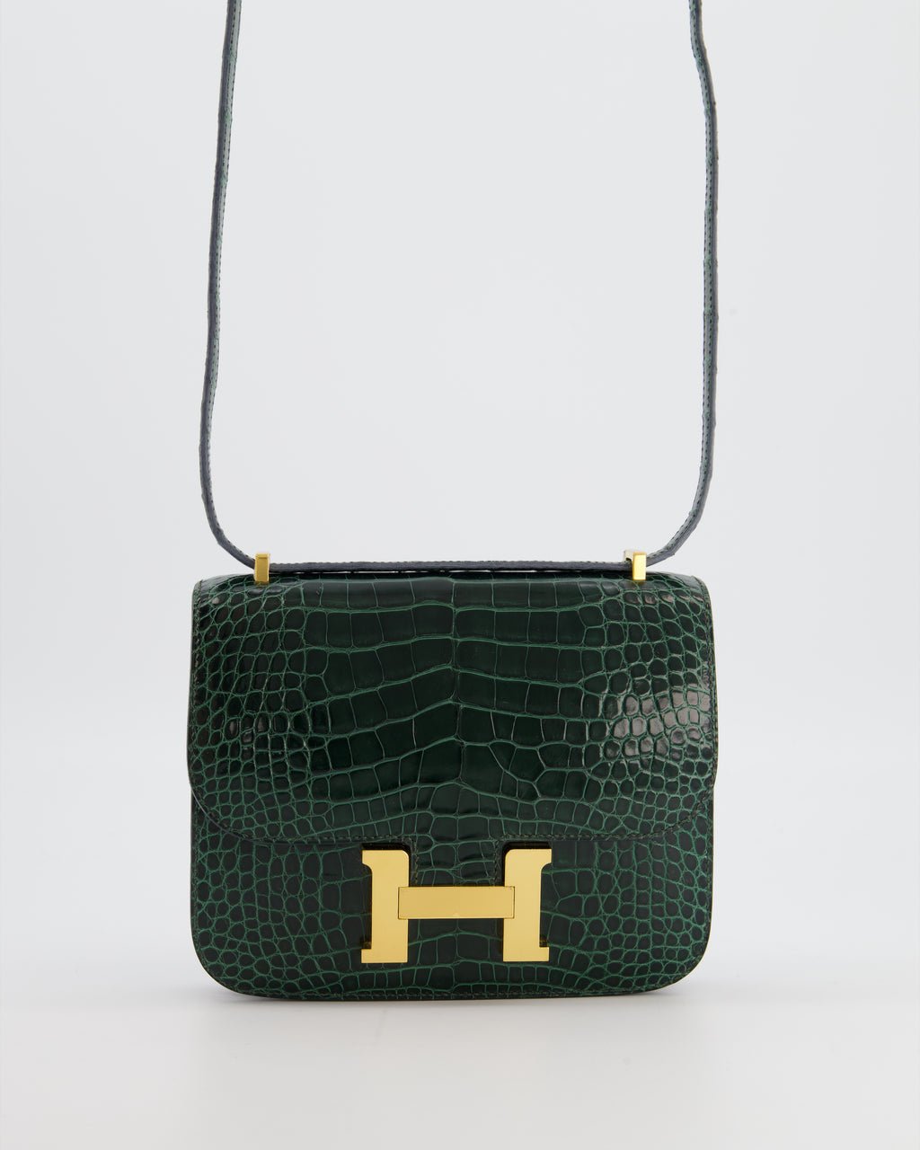 Hermes Hermès Constance III 18 Bag in Shiny Alligator Vert Fonce with Gold Hardware