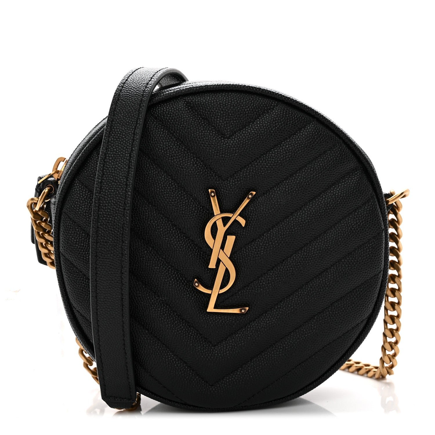 Saint Laurent Grain De Poudre Matelasse Chevron Quilted Round Vinyle Camera Bag Black