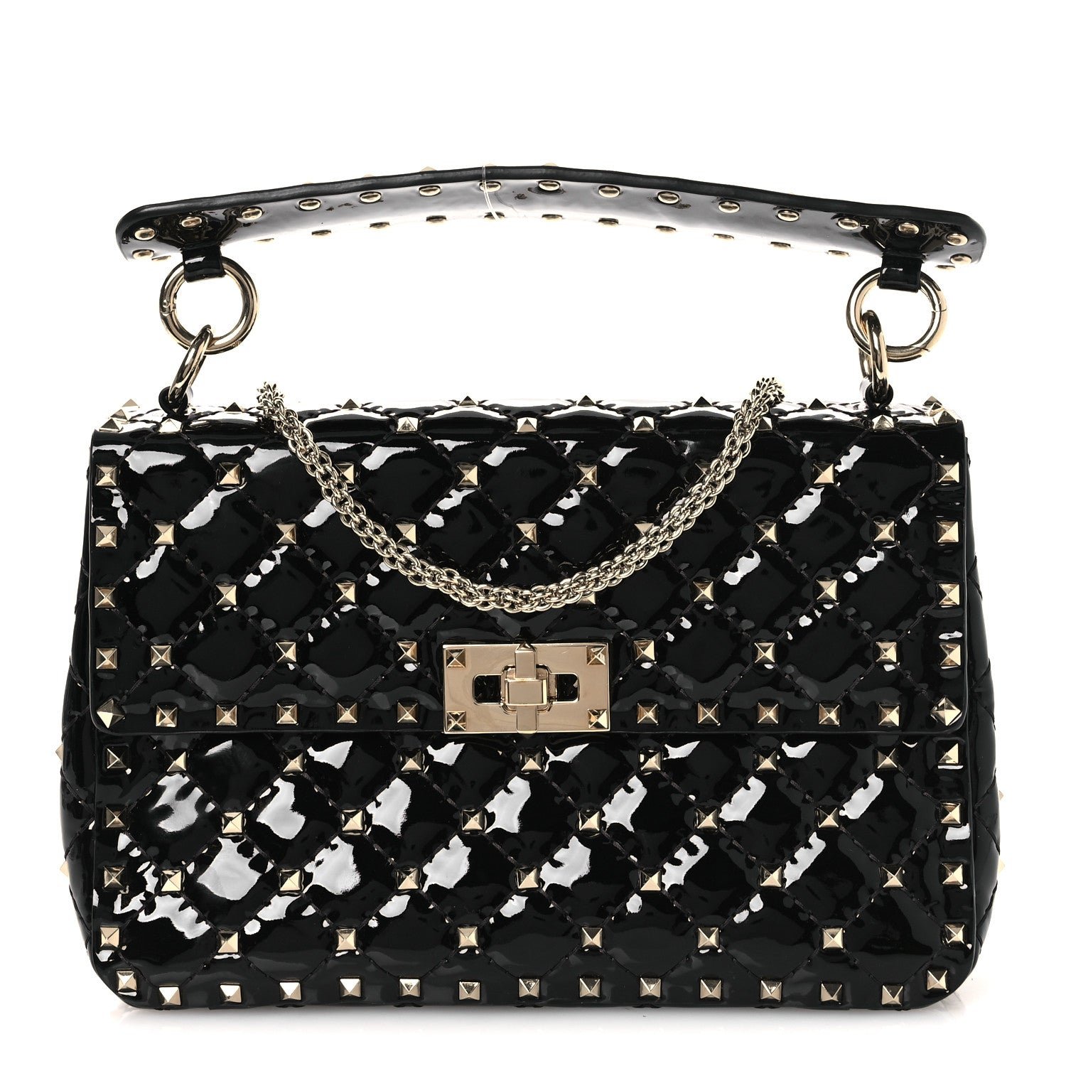 Valentino Garavani Patent Medium Rockstud Spike Shoulder Bag Black