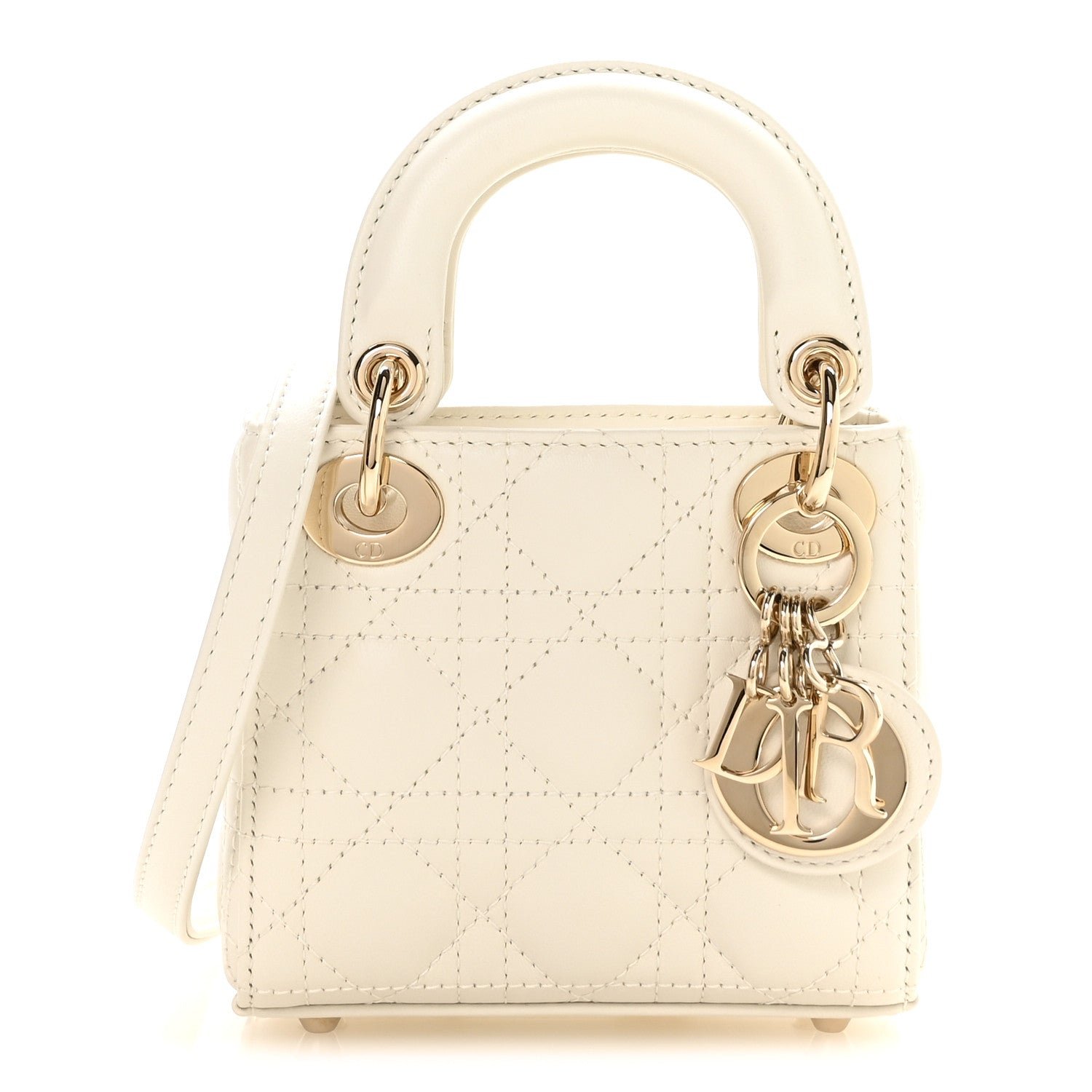 Christian Dior Lambskin Cannage Micro Lady Dior White